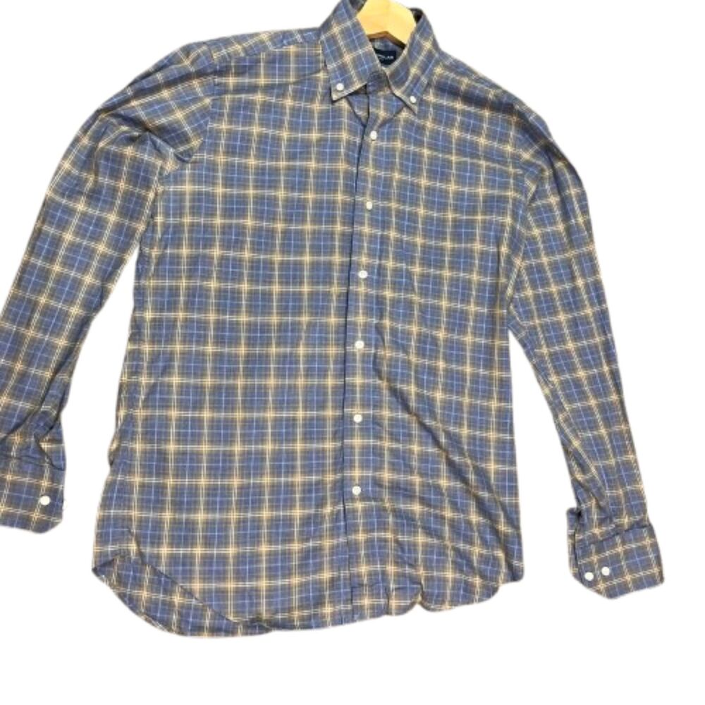 Peter Millar Flex Finish Plaid Button Down Shirt Blue Cotton Long Sleeve Size S